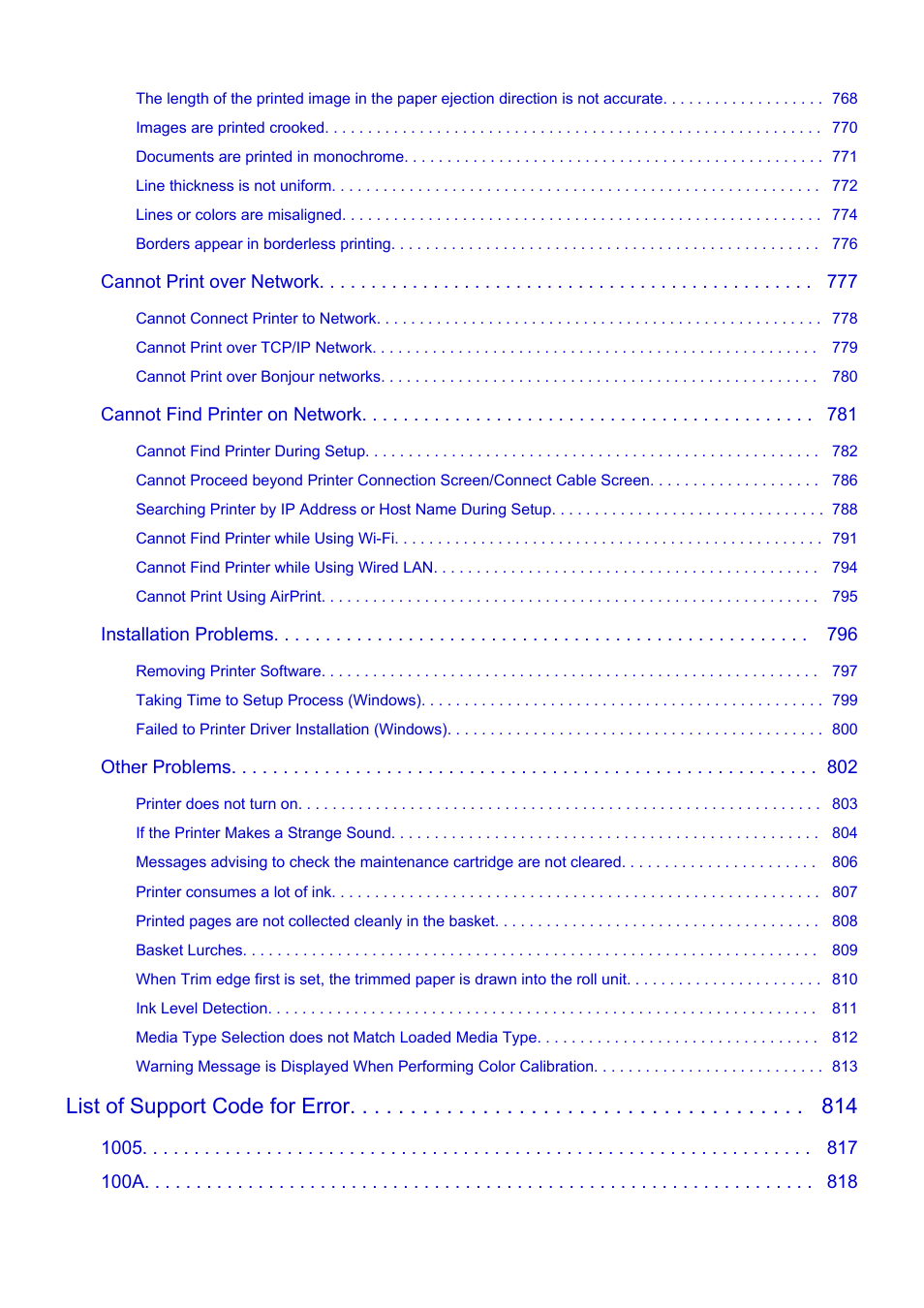 List of support code for error | Canon imagePROGRAF GP-4000 User Manual | Page 12 / 1015