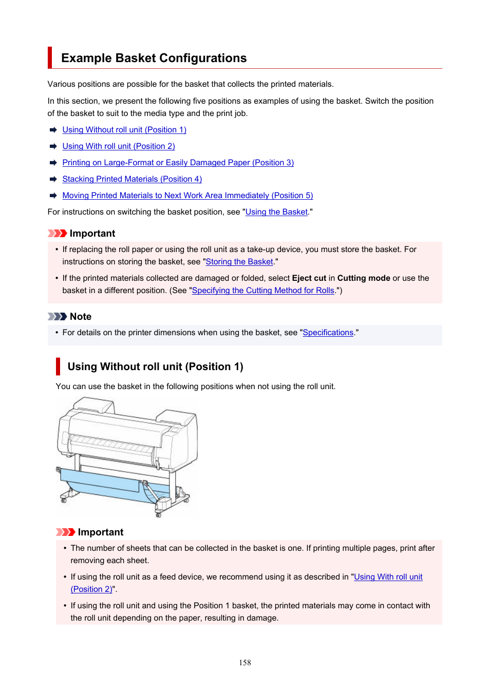 Example basket configurations, Then print. (see, Using without roll unit (position 1) | Canon imagePROGRAF GP-4000 User Manual | Page 158 / 1015