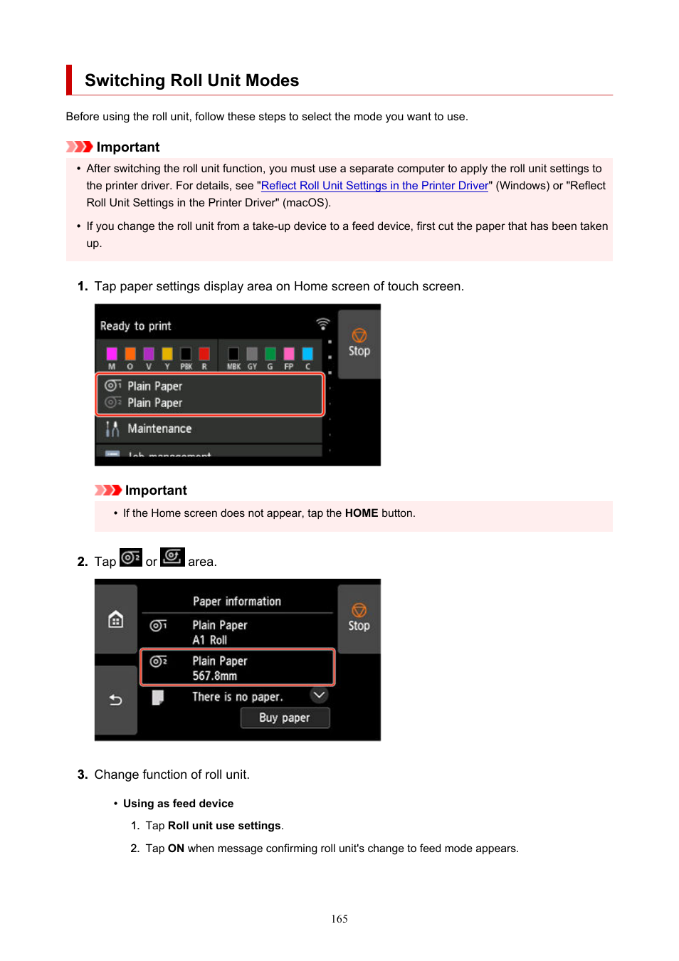 Switching roll unit modes | Canon imagePROGRAF GP-4000 User Manual | Page 165 / 1015