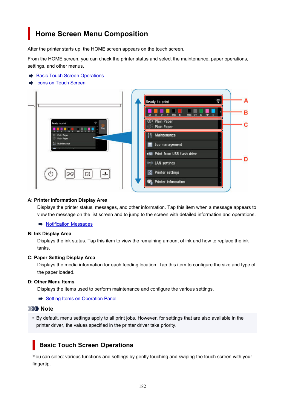 Home screen menu composition | Canon imagePROGRAF GP-4000 User Manual | Page 182 / 1015