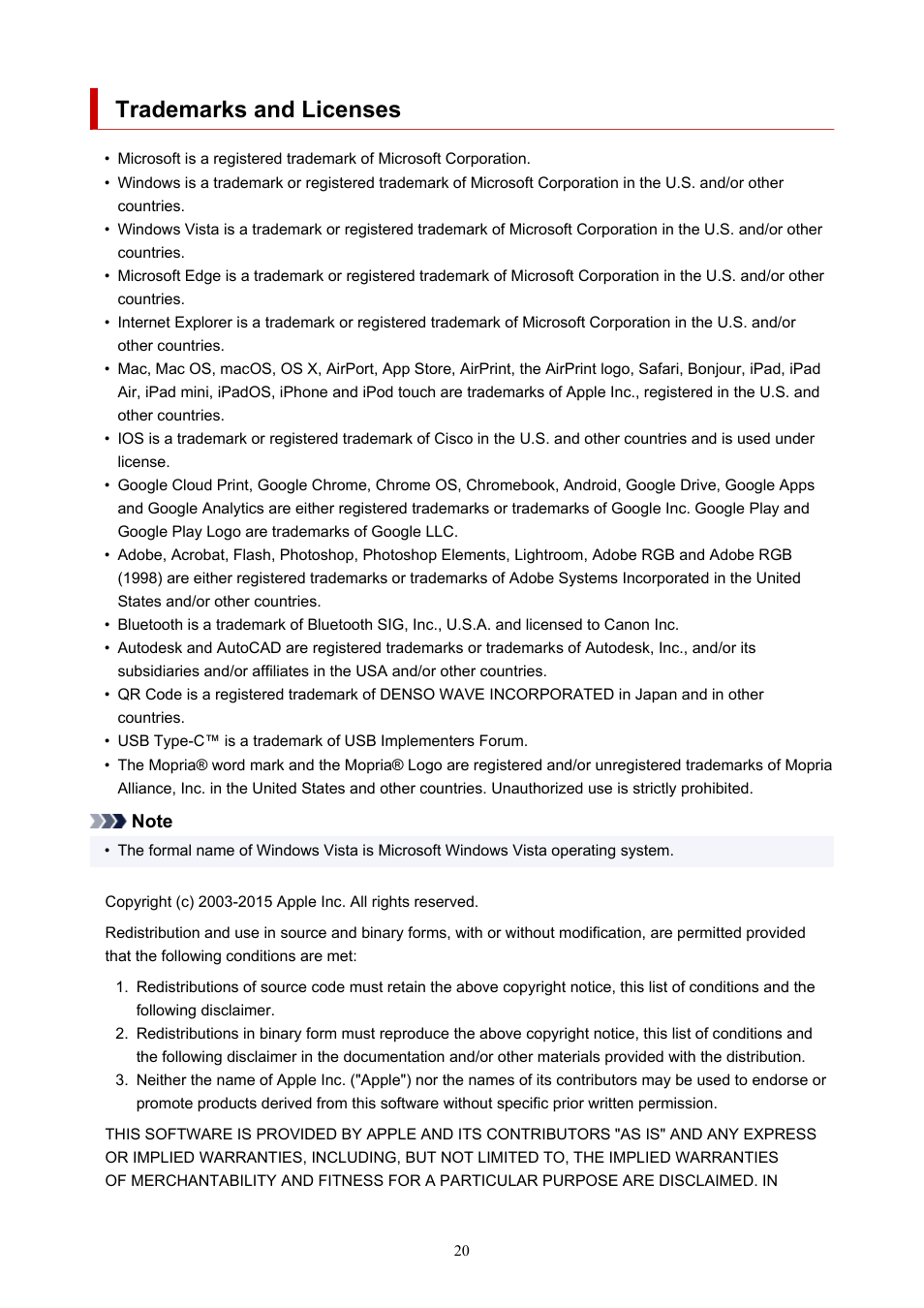 Trademarks and licenses | Canon imagePROGRAF GP-4000 User Manual | Page 20 / 1015