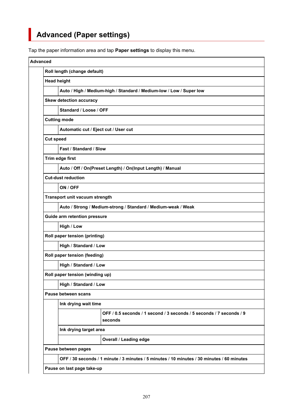 Advanced (paper settings) | Canon imagePROGRAF GP-4000 User Manual | Page 207 / 1015