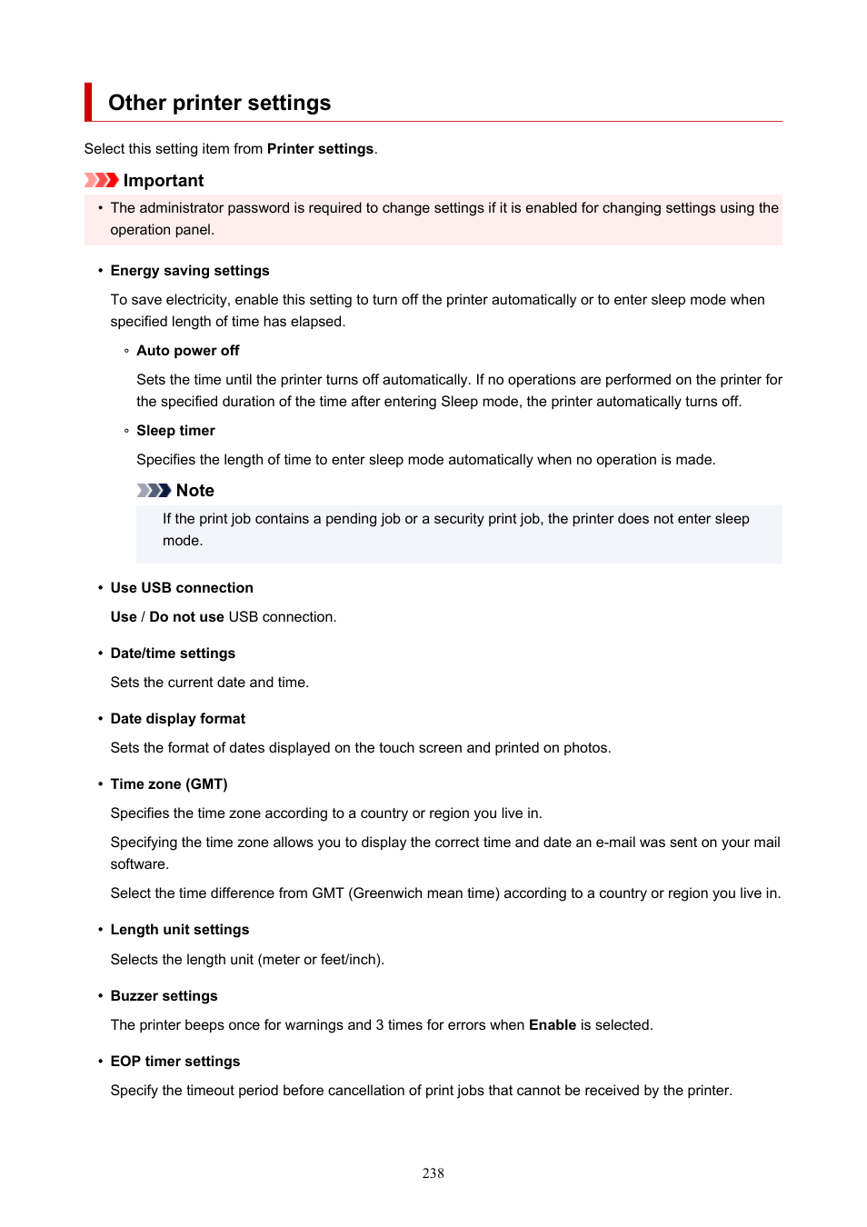 Other printer settings | Canon imagePROGRAF GP-4000 User Manual | Page 238 / 1015