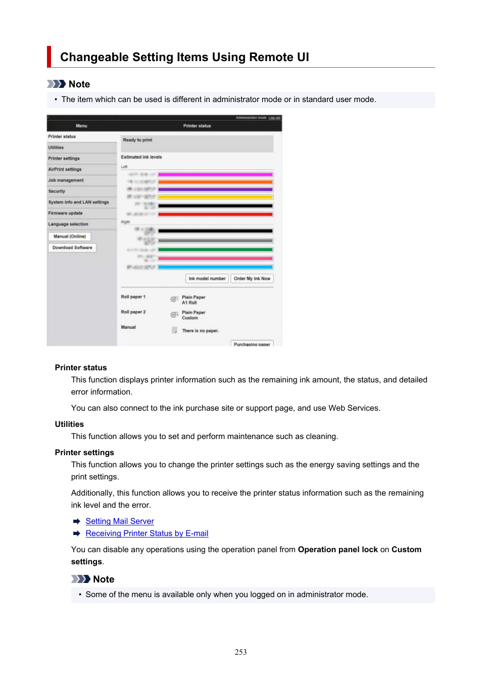 Changeable setting items using remote ui | Canon imagePROGRAF GP-4000 User Manual | Page 253 / 1015