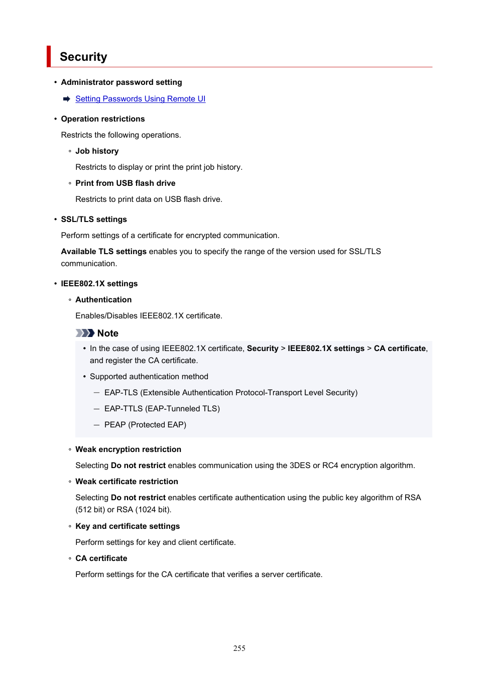 Security, Item for administrator) | Canon imagePROGRAF GP-4000 User Manual | Page 255 / 1015