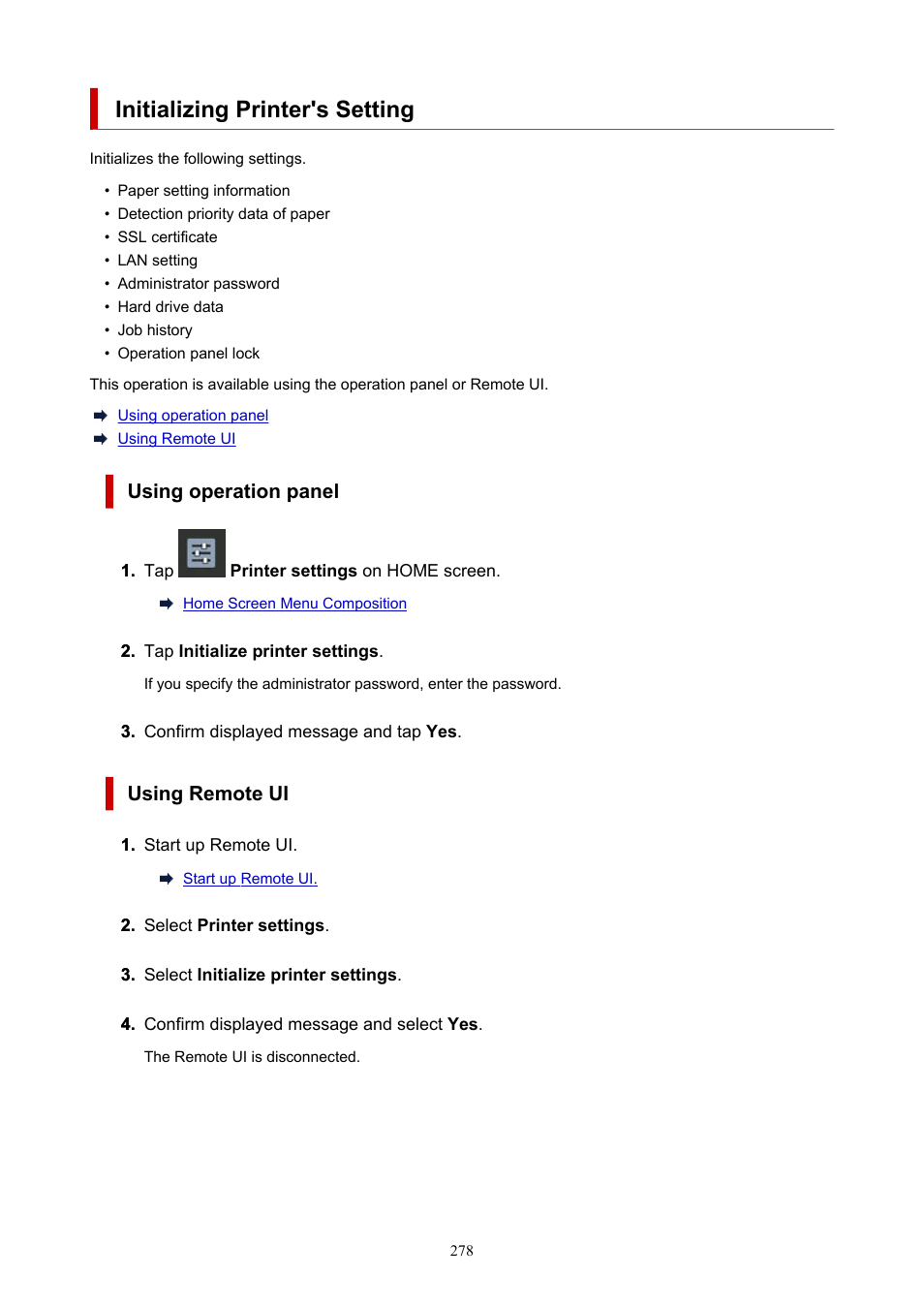 Initializing printer's setting | Canon imagePROGRAF GP-4000 User Manual | Page 278 / 1015