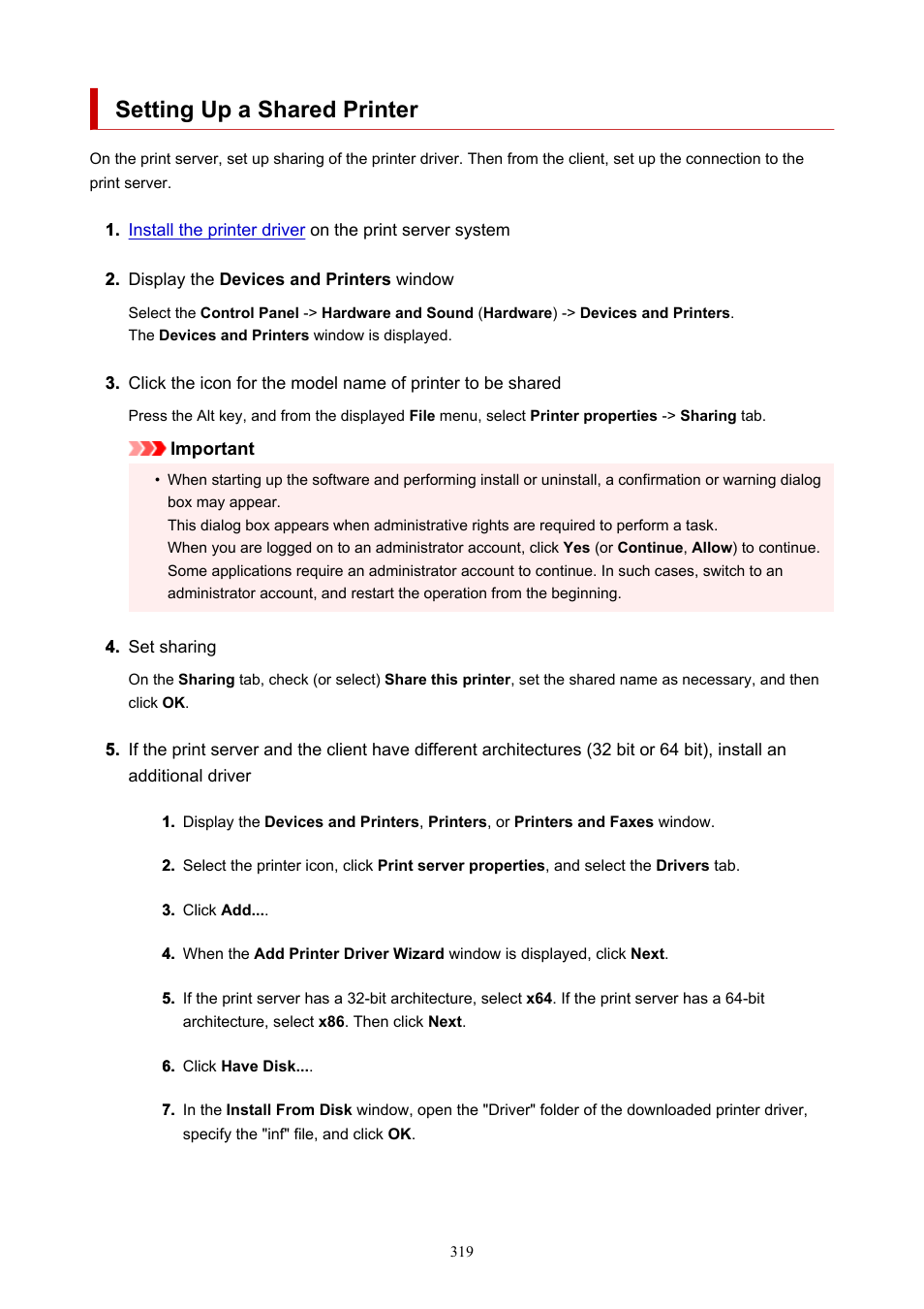 Setting up a shared printer | Canon imagePROGRAF GP-4000 User Manual | Page 319 / 1015