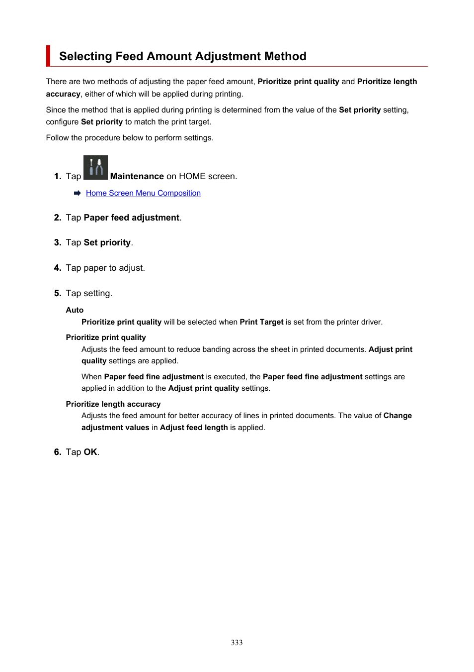 Selecting feed amount adjustment method | Canon imagePROGRAF GP-4000 User Manual | Page 333 / 1015