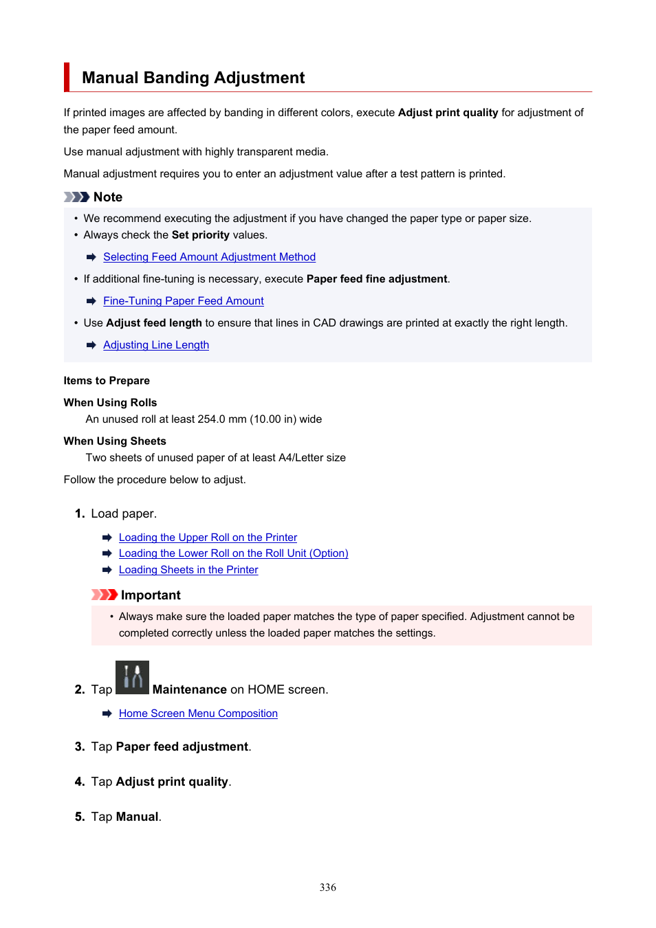 Manual banding adjustment | Canon imagePROGRAF GP-4000 User Manual | Page 336 / 1015