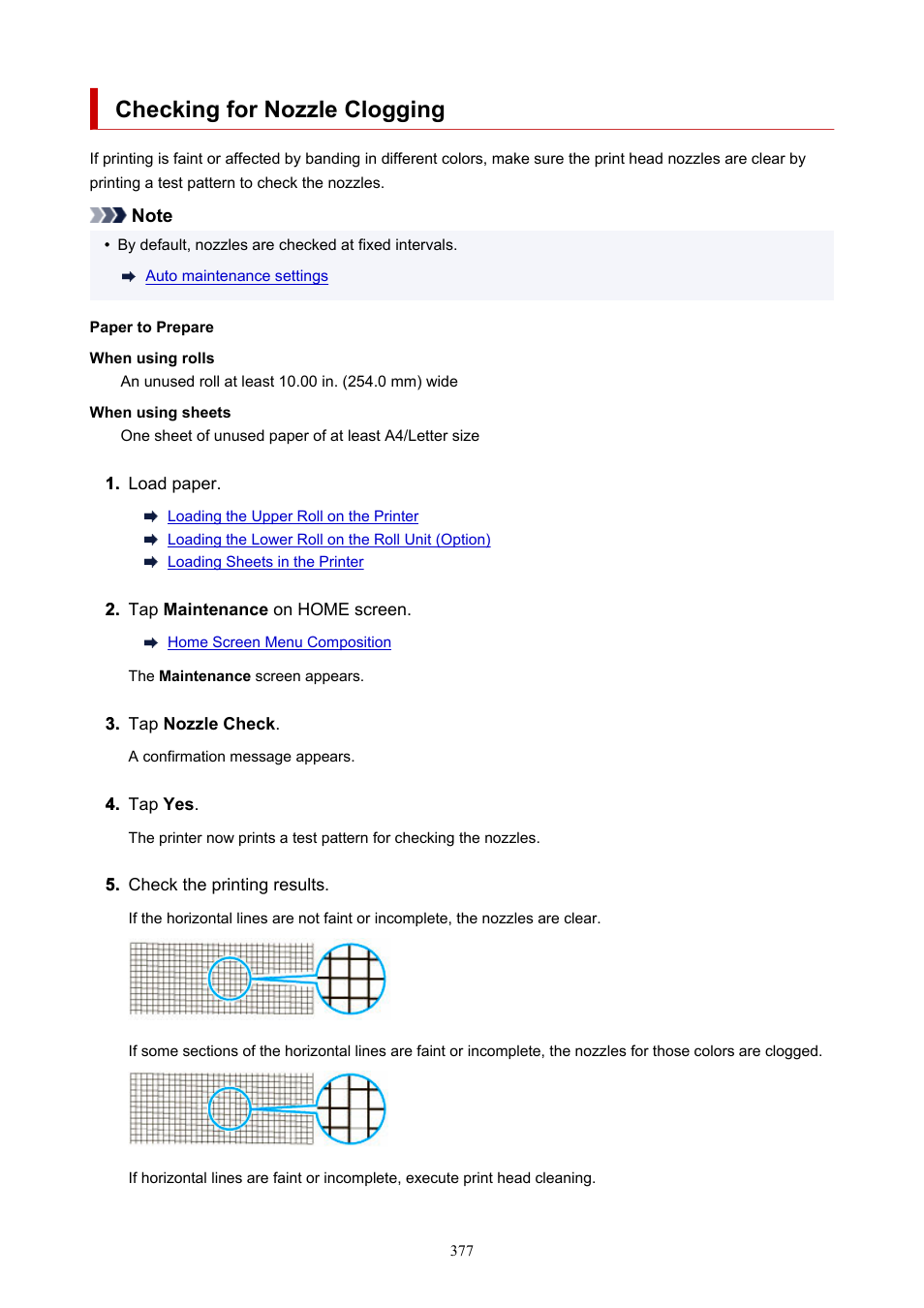 Checking for nozzle clogging | Canon imagePROGRAF GP-4000 User Manual | Page 377 / 1015