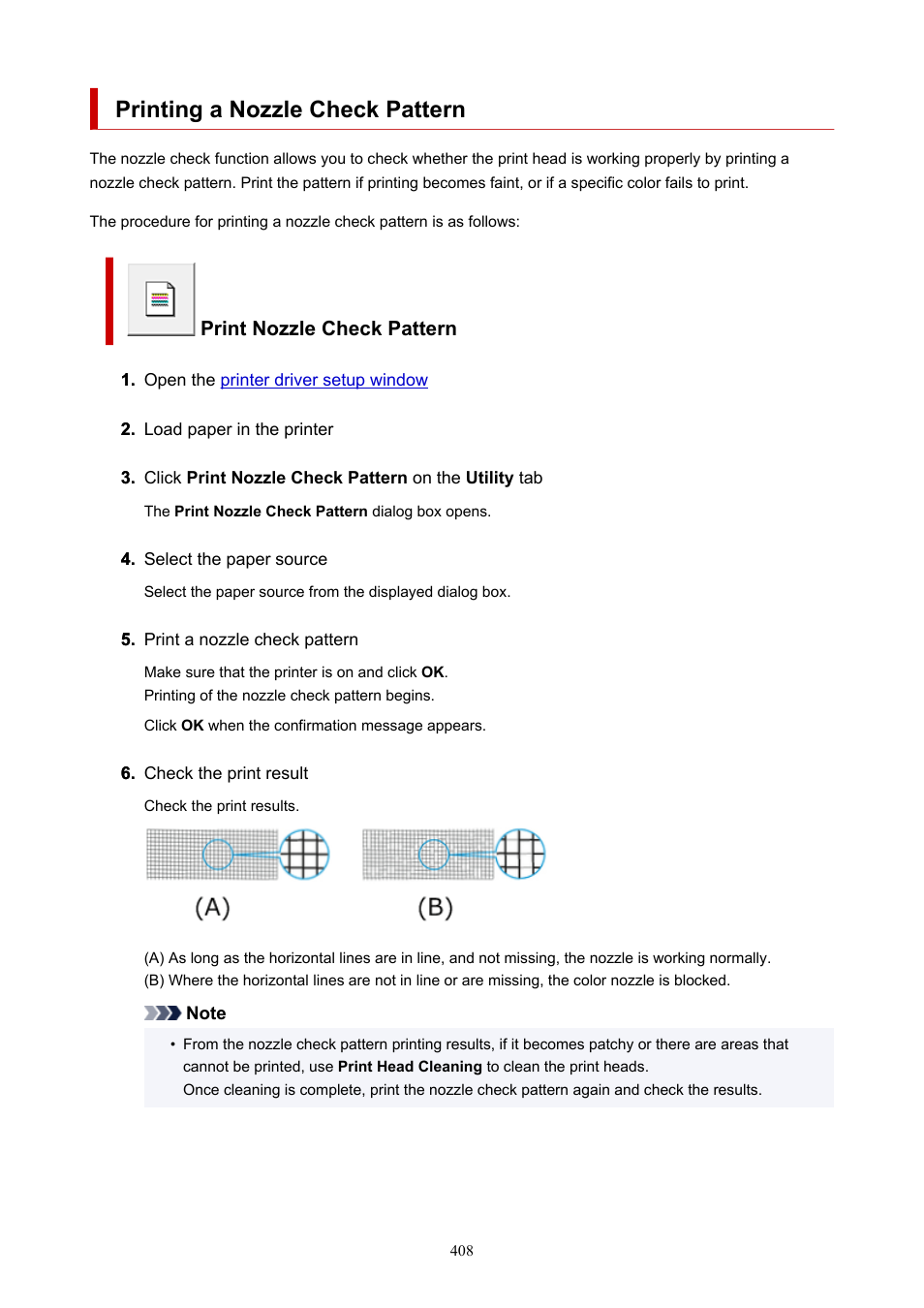 Printing a nozzle check pattern, Print nozzle check pattern | Canon imagePROGRAF GP-4000 User Manual | Page 408 / 1015