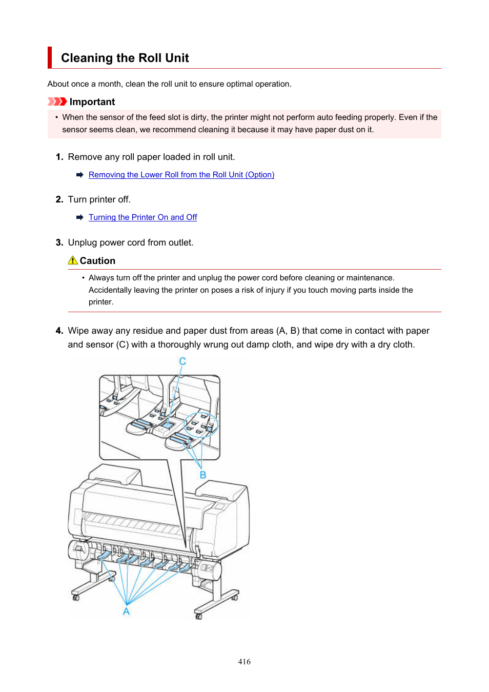 Cleaning the roll unit | Canon imagePROGRAF GP-4000 User Manual | Page 416 / 1015