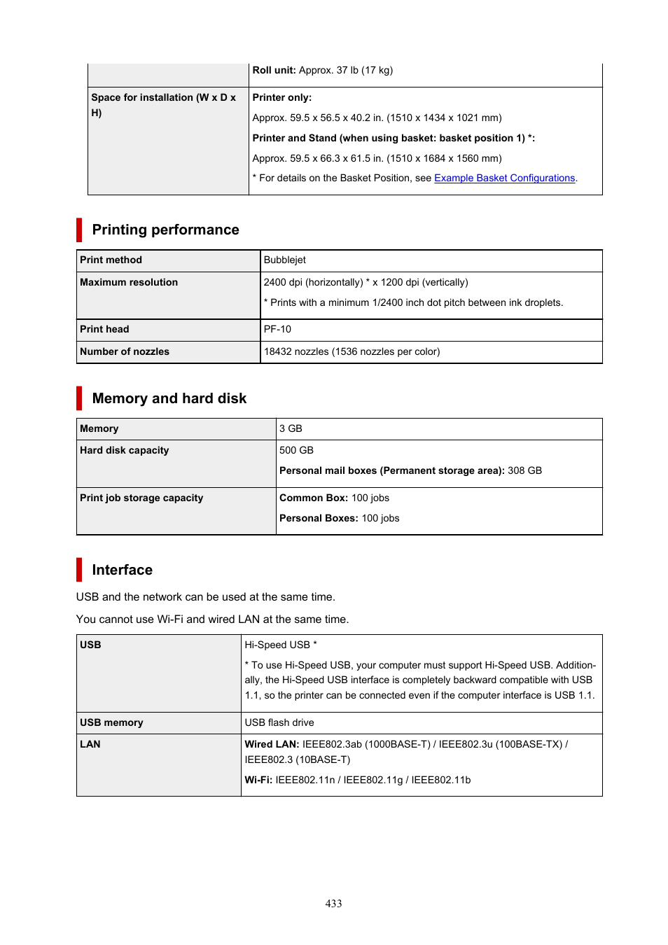 Printing performance, Interface | Canon imagePROGRAF GP-4000 User Manual | Page 433 / 1015