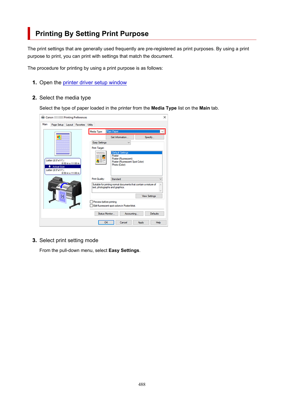 Printing by setting print purpose | Canon imagePROGRAF GP-4000 User Manual | Page 488 / 1015