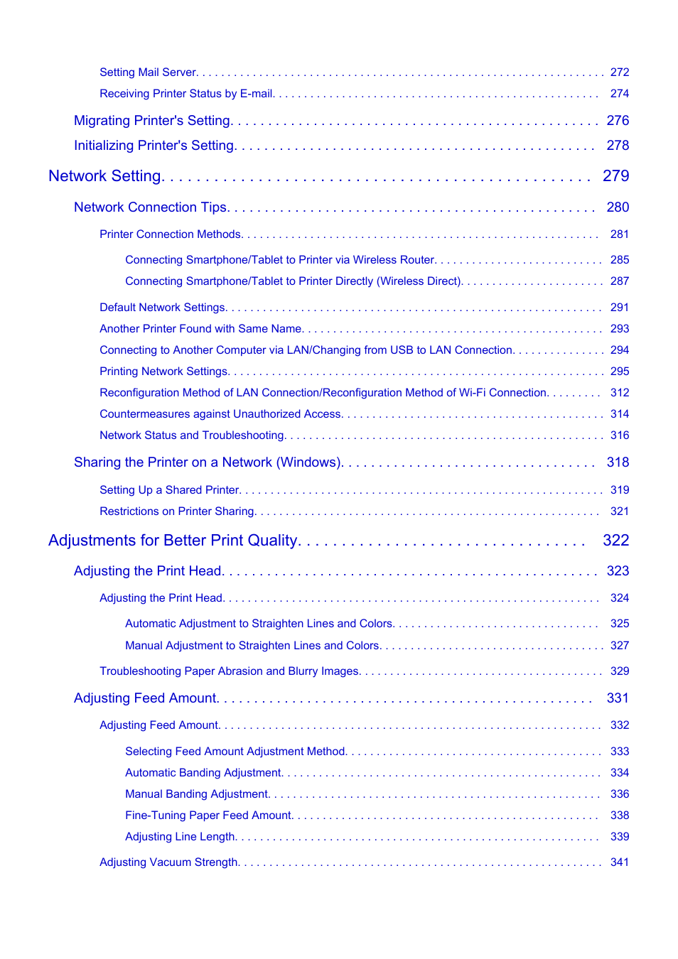 Network setting, Adjustments for better print quality | Canon imagePROGRAF GP-4000 User Manual | Page 5 / 1015