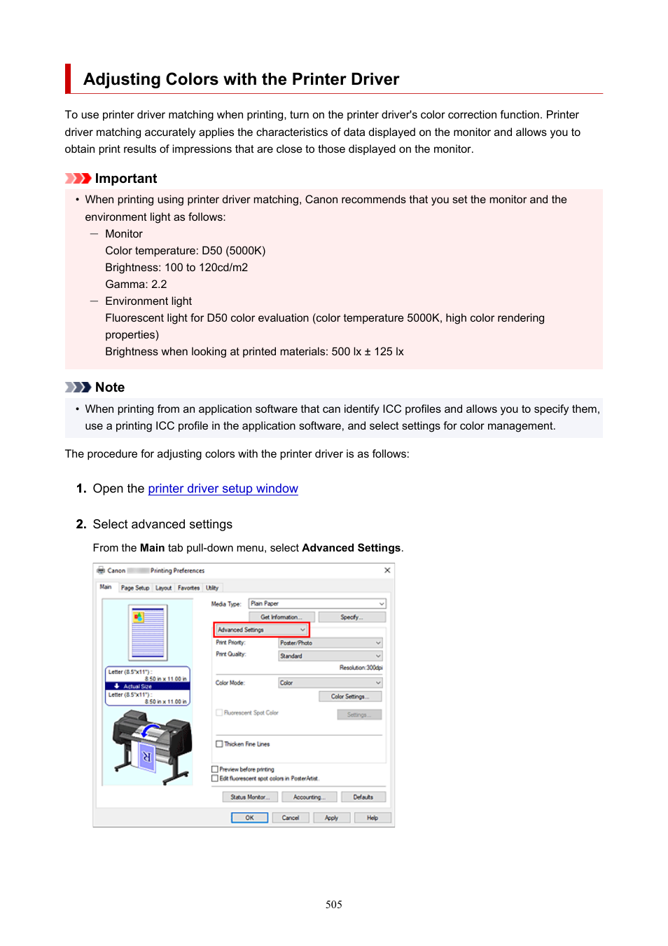 Adjusting colors with the printer driver | Canon imagePROGRAF GP-4000 User Manual | Page 505 / 1015