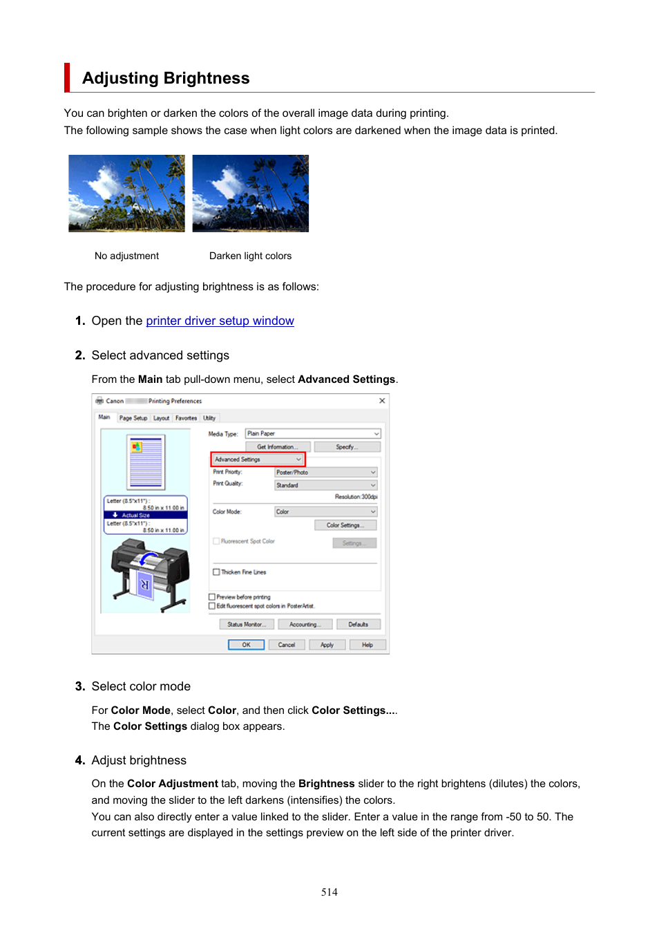 Adjusting brightness | Canon imagePROGRAF GP-4000 User Manual | Page 514 / 1015