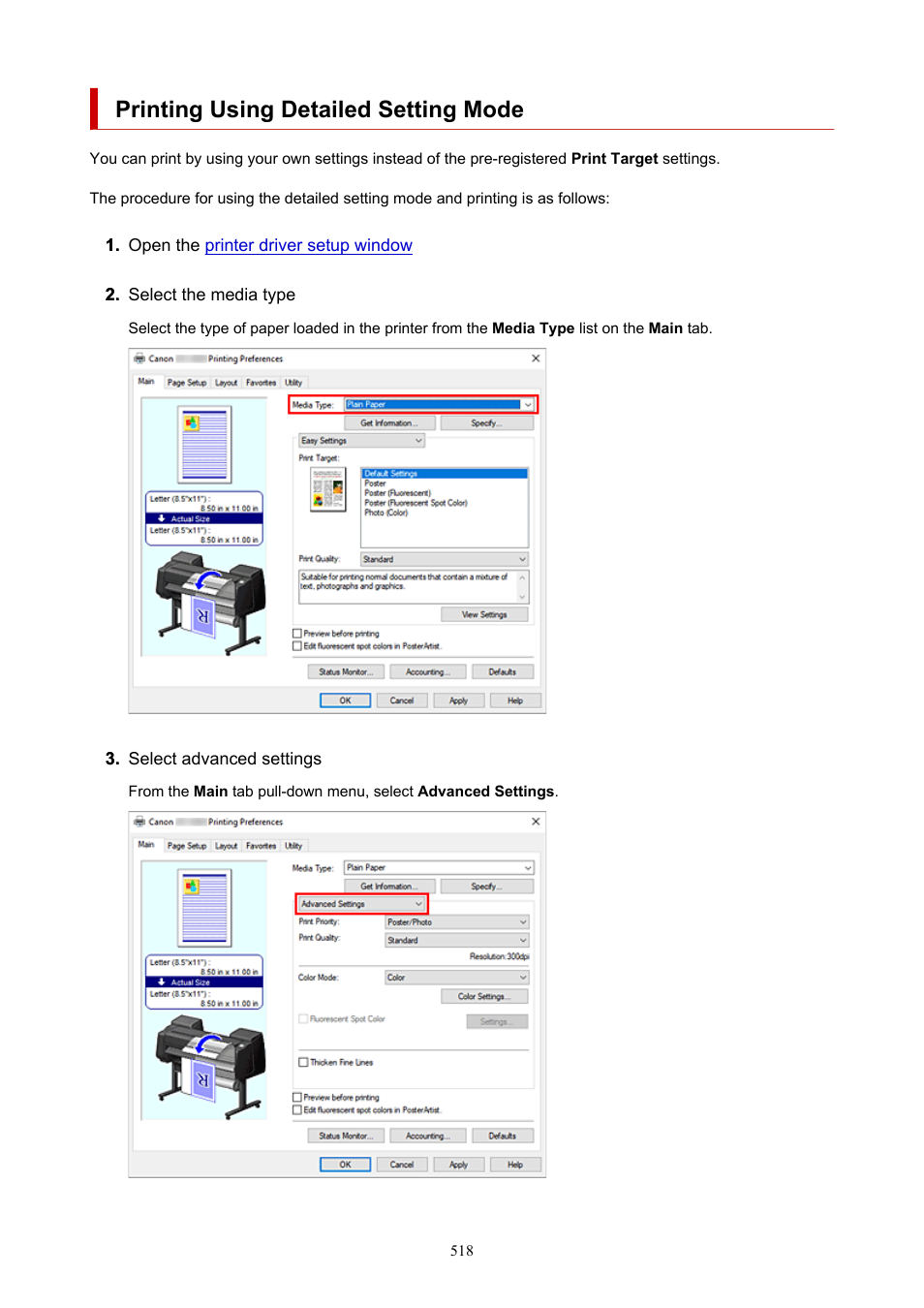 Printing using detailed setting mode | Canon imagePROGRAF GP-4000 User Manual | Page 518 / 1015