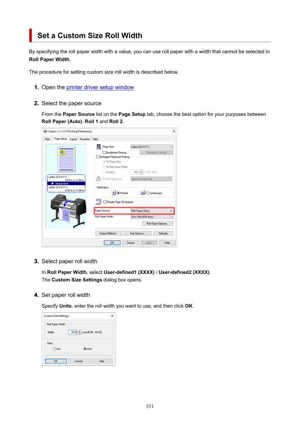 Set a custom size roll width | Canon imagePROGRAF GP-4000 User Manual | Page 531 / 1015