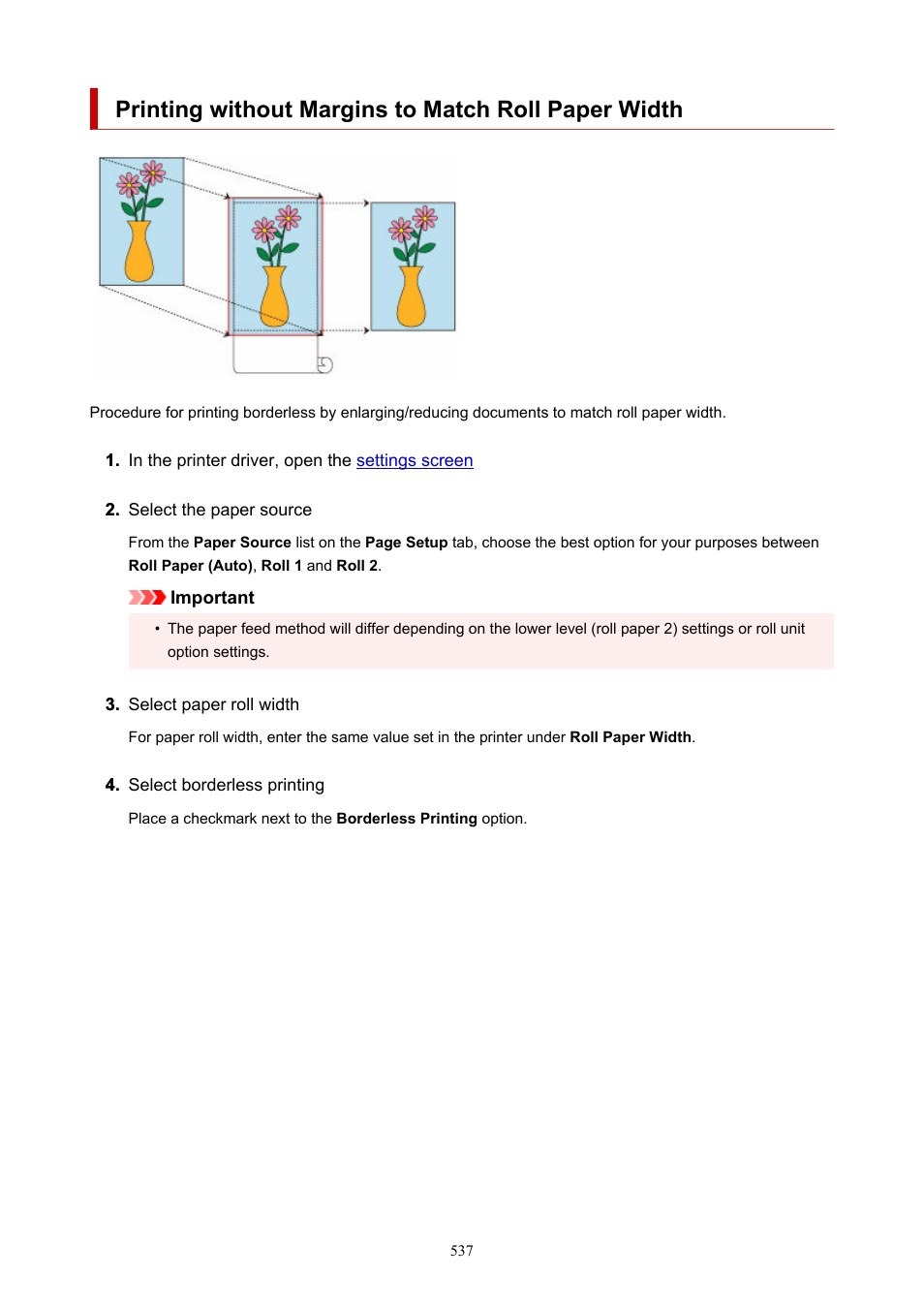 Printing without margins to match roll paper width | Canon imagePROGRAF GP-4000 User Manual | Page 537 / 1015