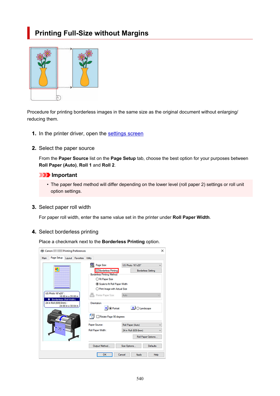 Printing full-size without margins | Canon imagePROGRAF GP-4000 User Manual | Page 540 / 1015