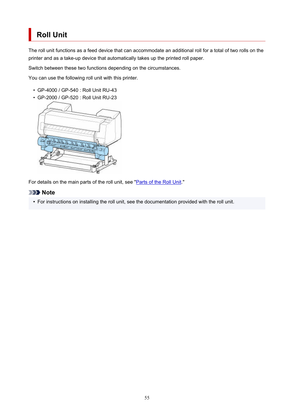Roll unit | Canon imagePROGRAF GP-4000 User Manual | Page 55 / 1015