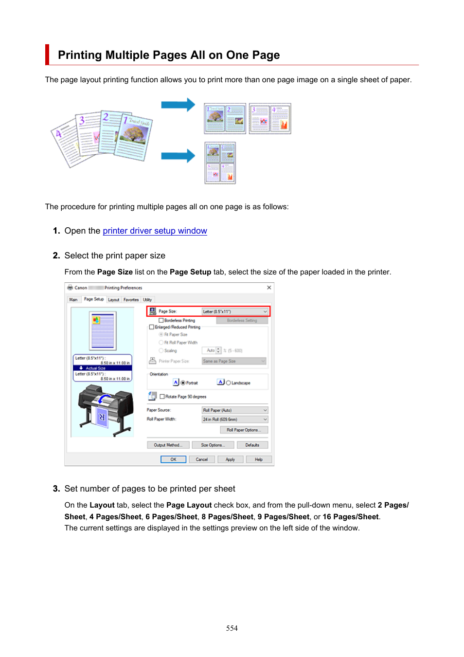 Printing multiple pages all on one page | Canon imagePROGRAF GP-4000 User Manual | Page 554 / 1015