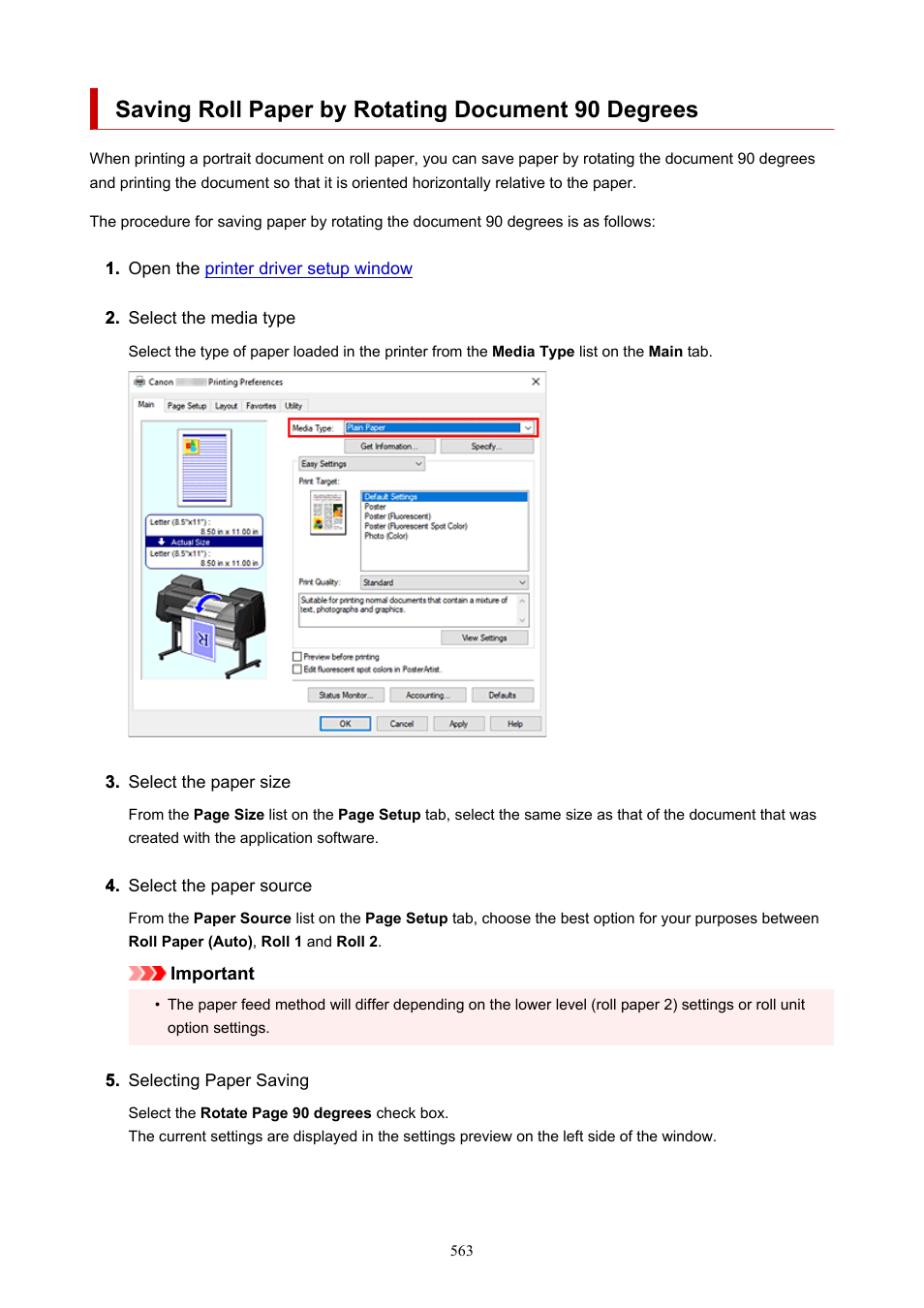 Saving roll paper by rotating document 90 degrees | Canon imagePROGRAF GP-4000 User Manual | Page 563 / 1015