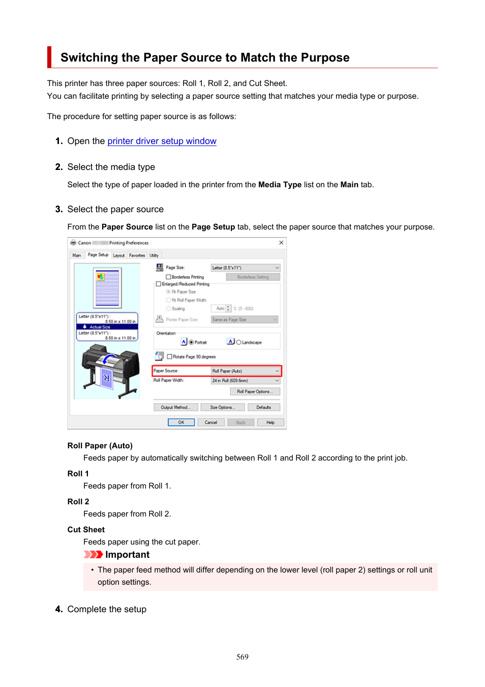 Switching the paper source to match the purpose | Canon imagePROGRAF GP-4000 User Manual | Page 569 / 1015