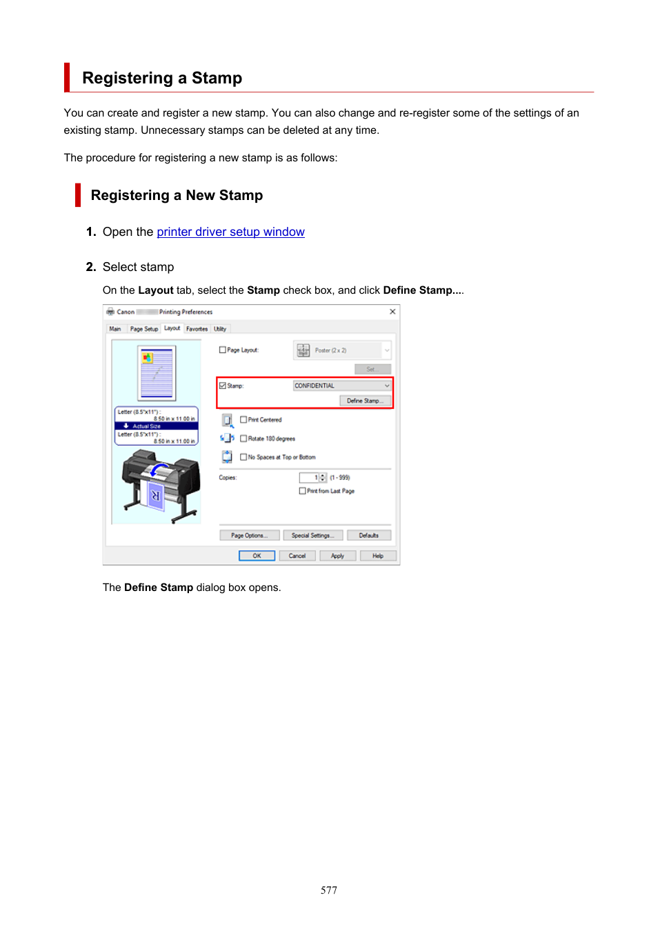 Registering a stamp, Registering a new stamp | Canon imagePROGRAF GP-4000 User Manual | Page 577 / 1015