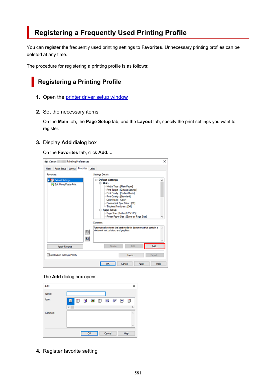 Registering a frequently used printing profile, Registering a printing profile | Canon imagePROGRAF GP-4000 User Manual | Page 581 / 1015