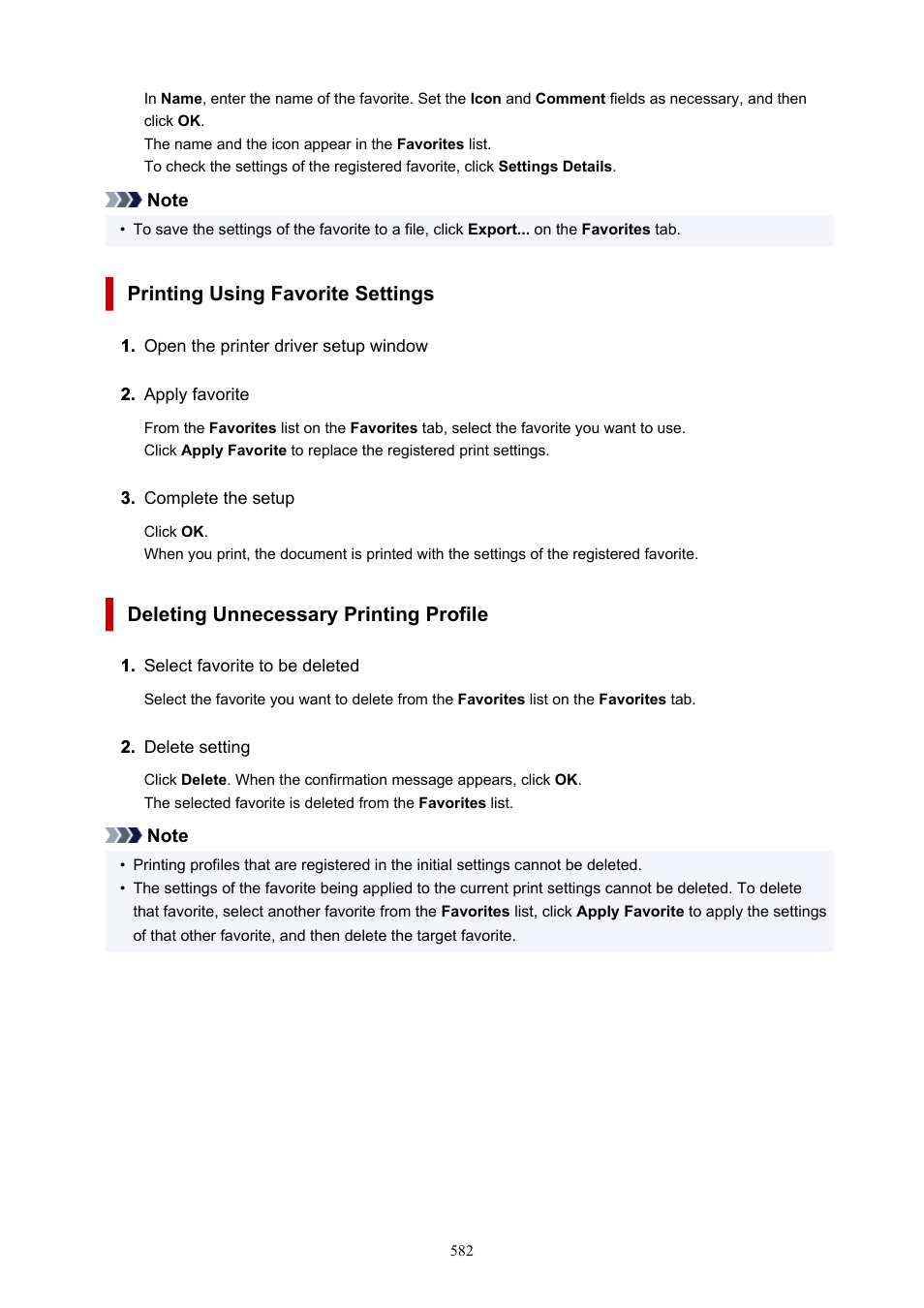 Printing using favorite settings, Deleting unnecessary printing profile | Canon imagePROGRAF GP-4000 User Manual | Page 582 / 1015