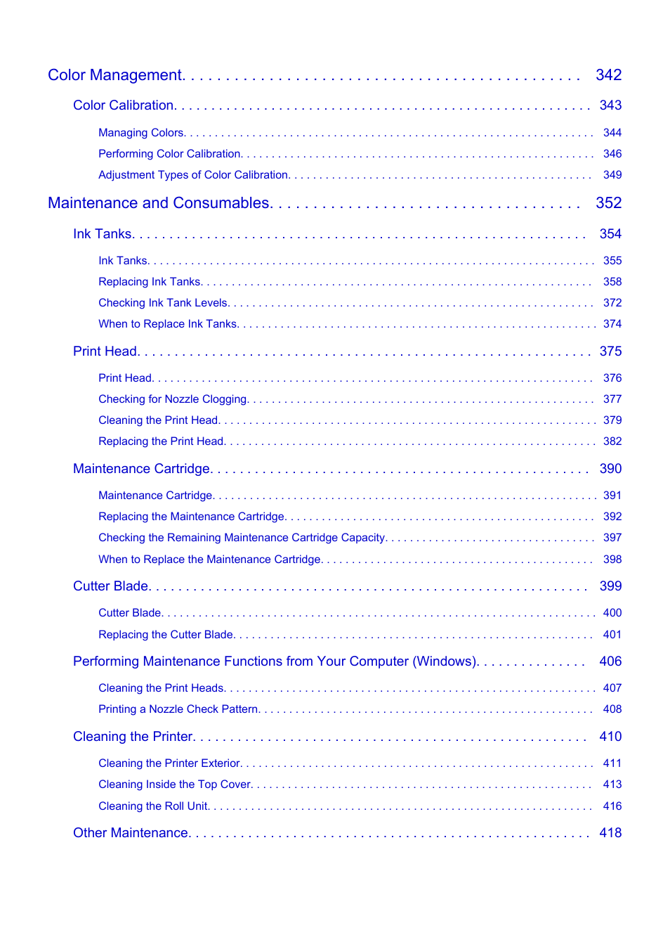 Color management, Maintenance and consumables | Canon imagePROGRAF GP-4000 User Manual | Page 6 / 1015