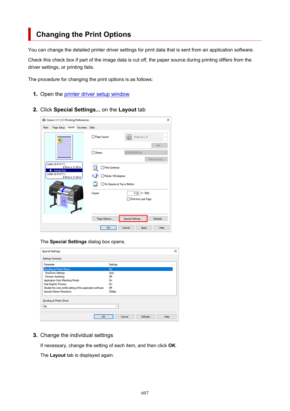 Changing the print options | Canon imagePROGRAF GP-4000 User Manual | Page 607 / 1015