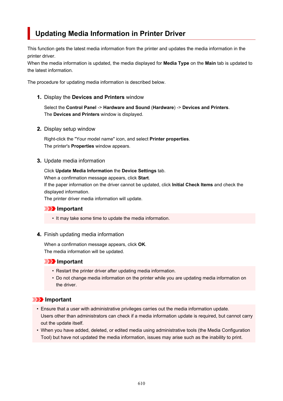 Updating media information in printer driver | Canon imagePROGRAF GP-4000 User Manual | Page 610 / 1015