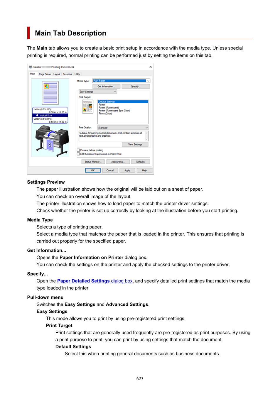 Main tab description | Canon imagePROGRAF GP-4000 User Manual | Page 623 / 1015