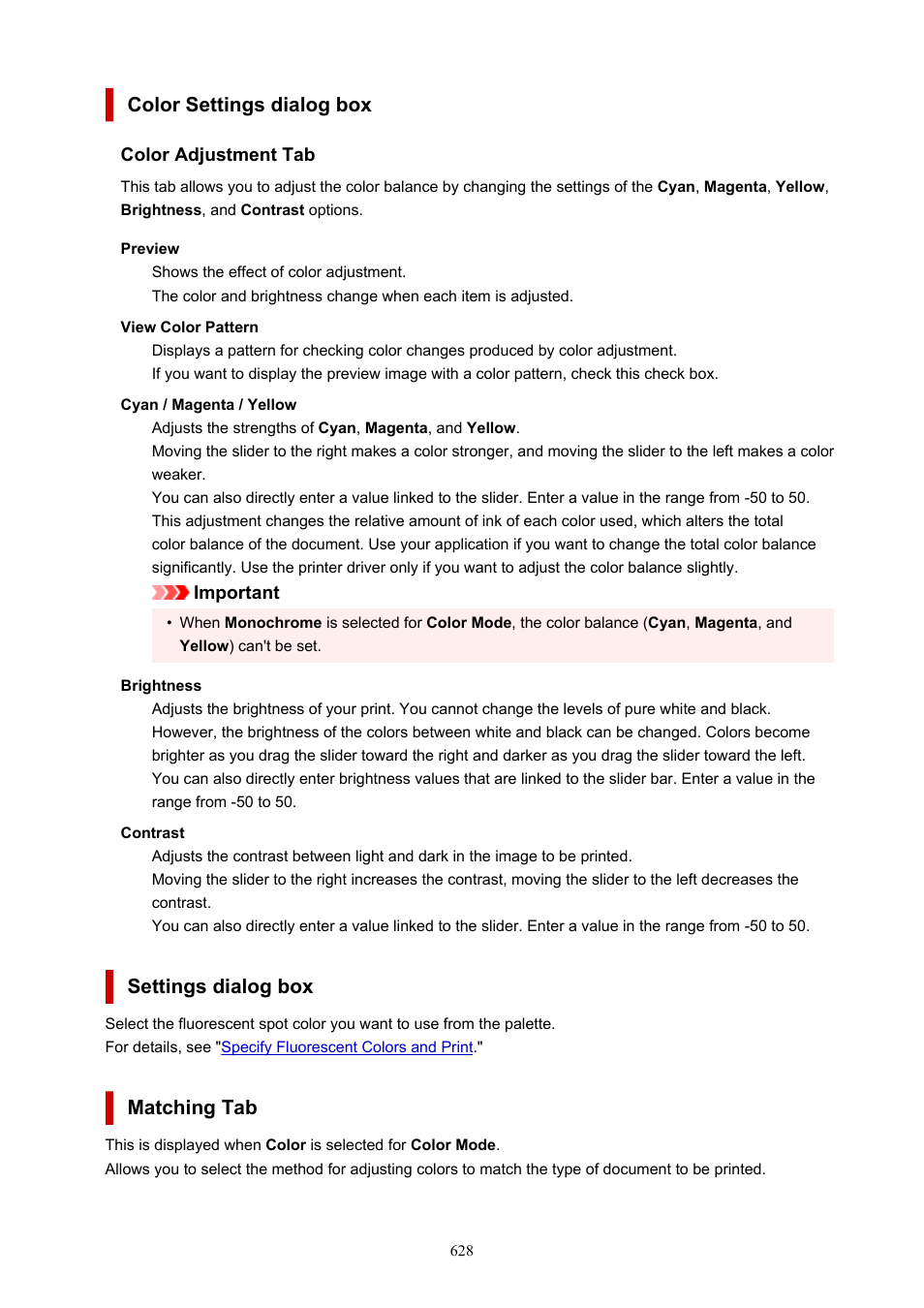 Opens the, Color settings, Dialog box | Settings, Color settings dialog box, Settings dialog box, Matching tab | Canon imagePROGRAF GP-4000 User Manual | Page 628 / 1015