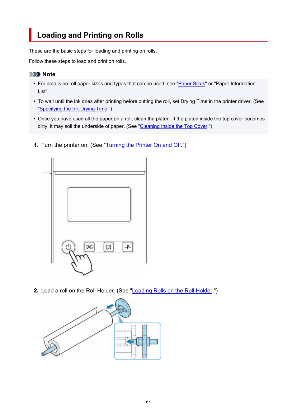 Loading and printing on rolls | Canon imagePROGRAF GP-4000 User Manual | Page 63 / 1015