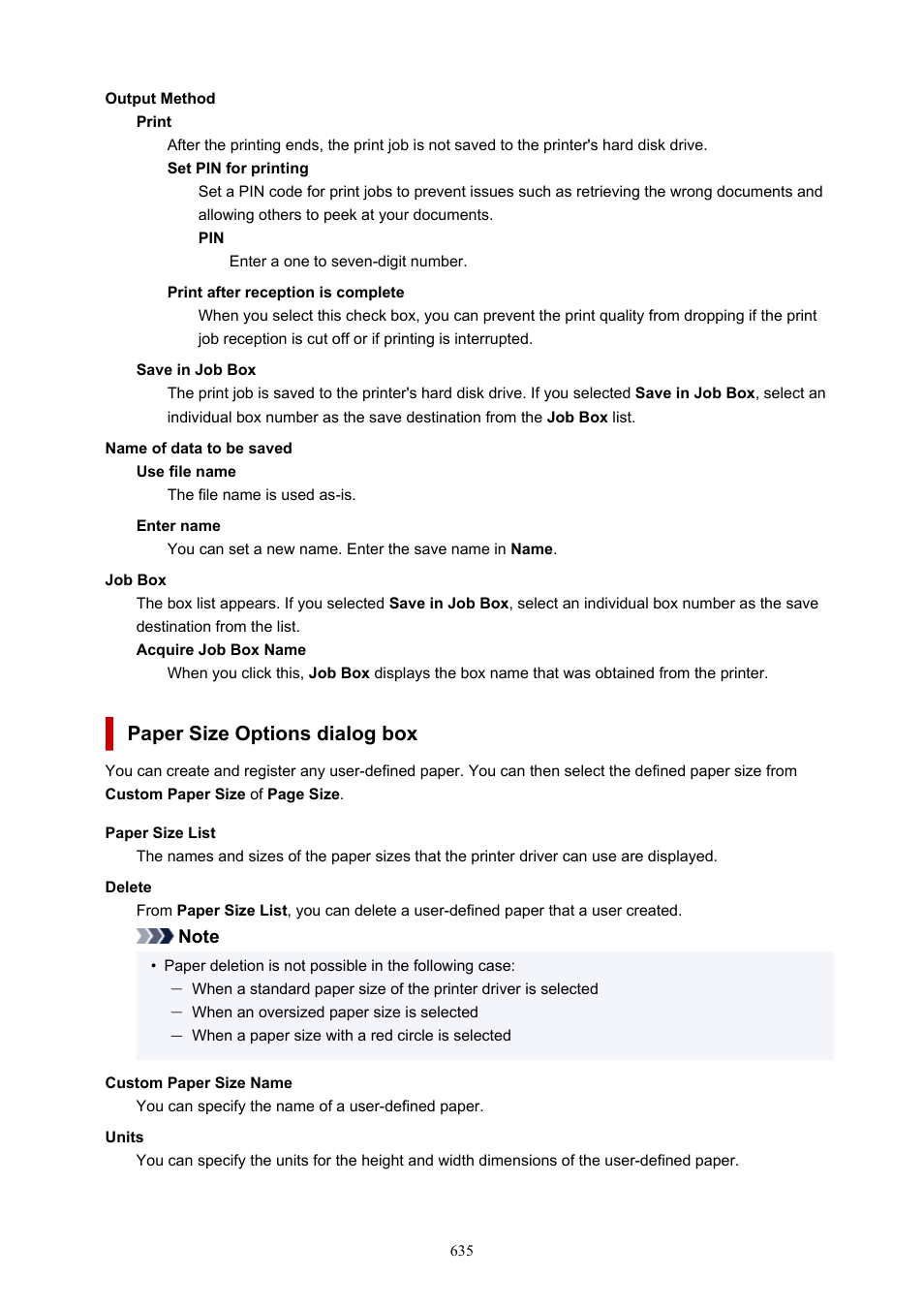 Displays the, Paper size options, Dialog box | Paper size options dialog box | Canon imagePROGRAF GP-4000 User Manual | Page 635 / 1015