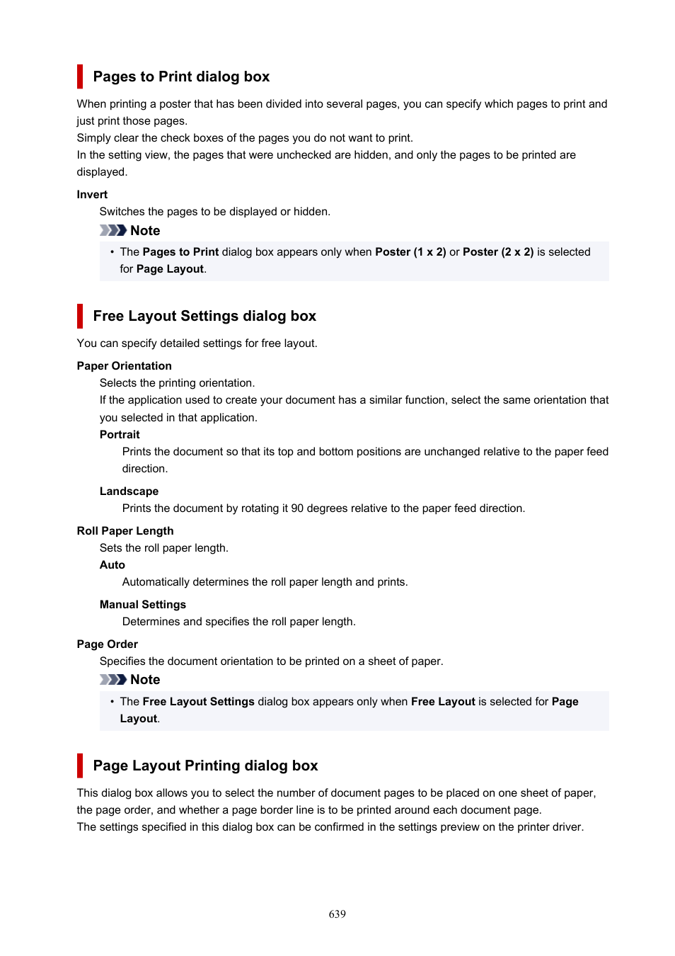 Opens the, Dialog box, Free layout settings | Pages to print dialog box, Free layout settings dialog box, Page layout printing dialog box | Canon imagePROGRAF GP-4000 User Manual | Page 639 / 1015