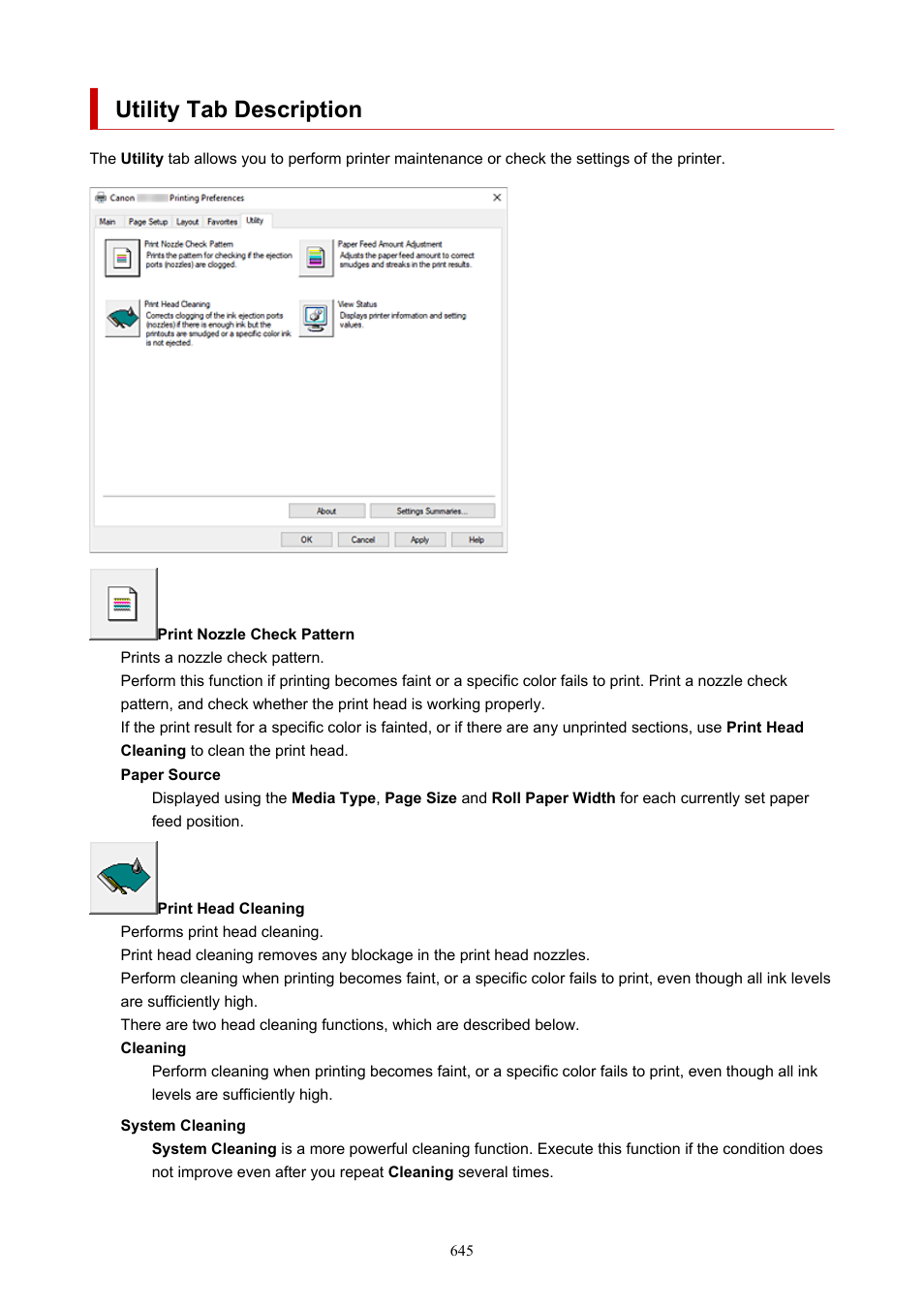 Utility tab description | Canon imagePROGRAF GP-4000 User Manual | Page 645 / 1015