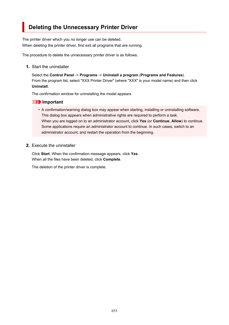 Deleting the unnecessary printer driver | Canon imagePROGRAF GP-4000 User Manual | Page 655 / 1015