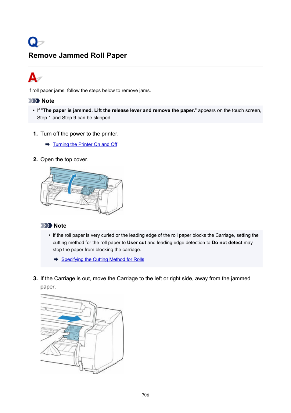 Remove jammed roll paper | Canon imagePROGRAF GP-4000 User Manual | Page 706 / 1015