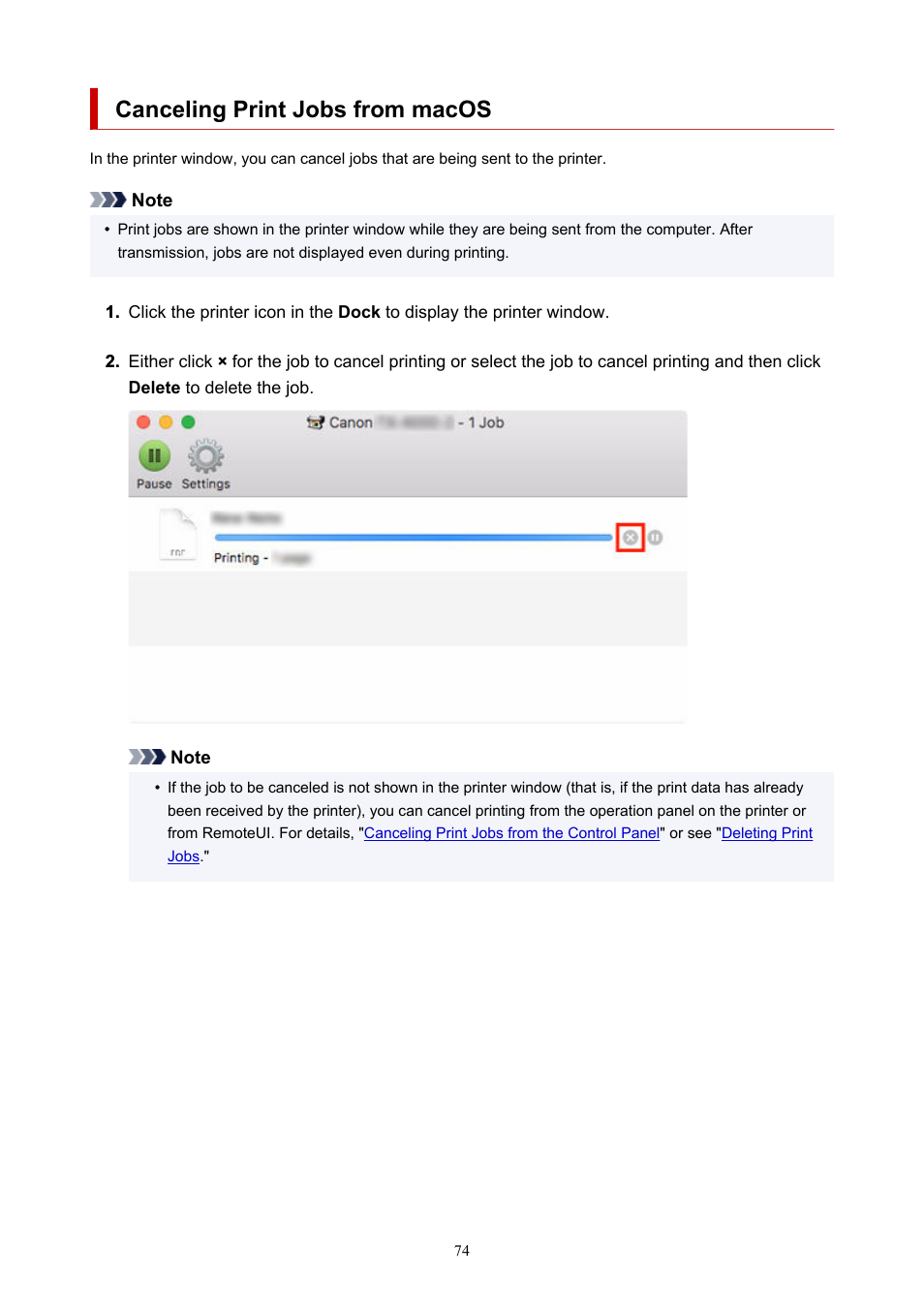 Canceling print jobs from macos | Canon imagePROGRAF GP-4000 User Manual | Page 74 / 1015