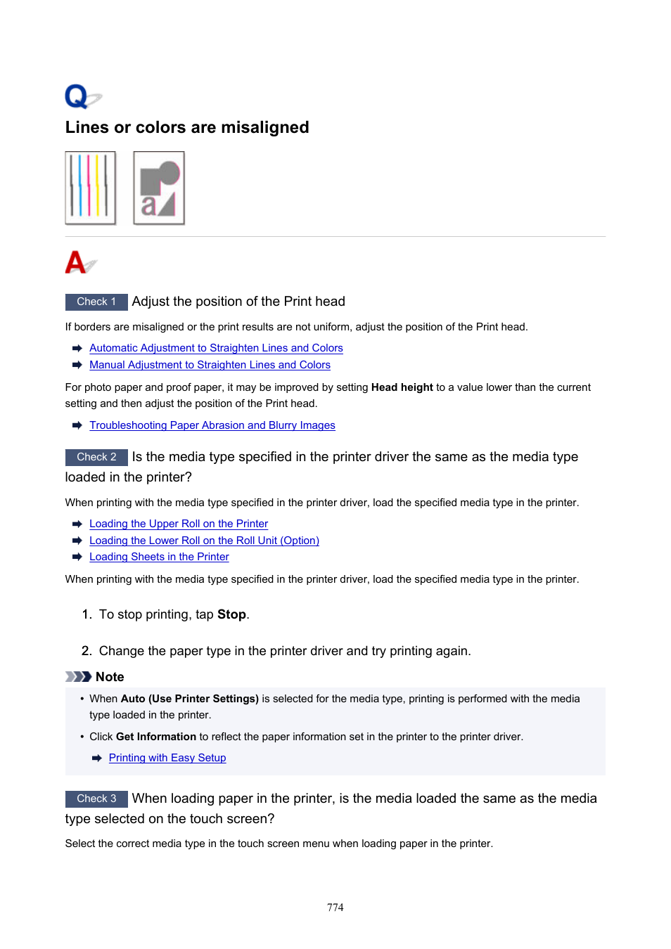 Lines or colors are misaligned | Canon imagePROGRAF GP-4000 User Manual | Page 774 / 1015