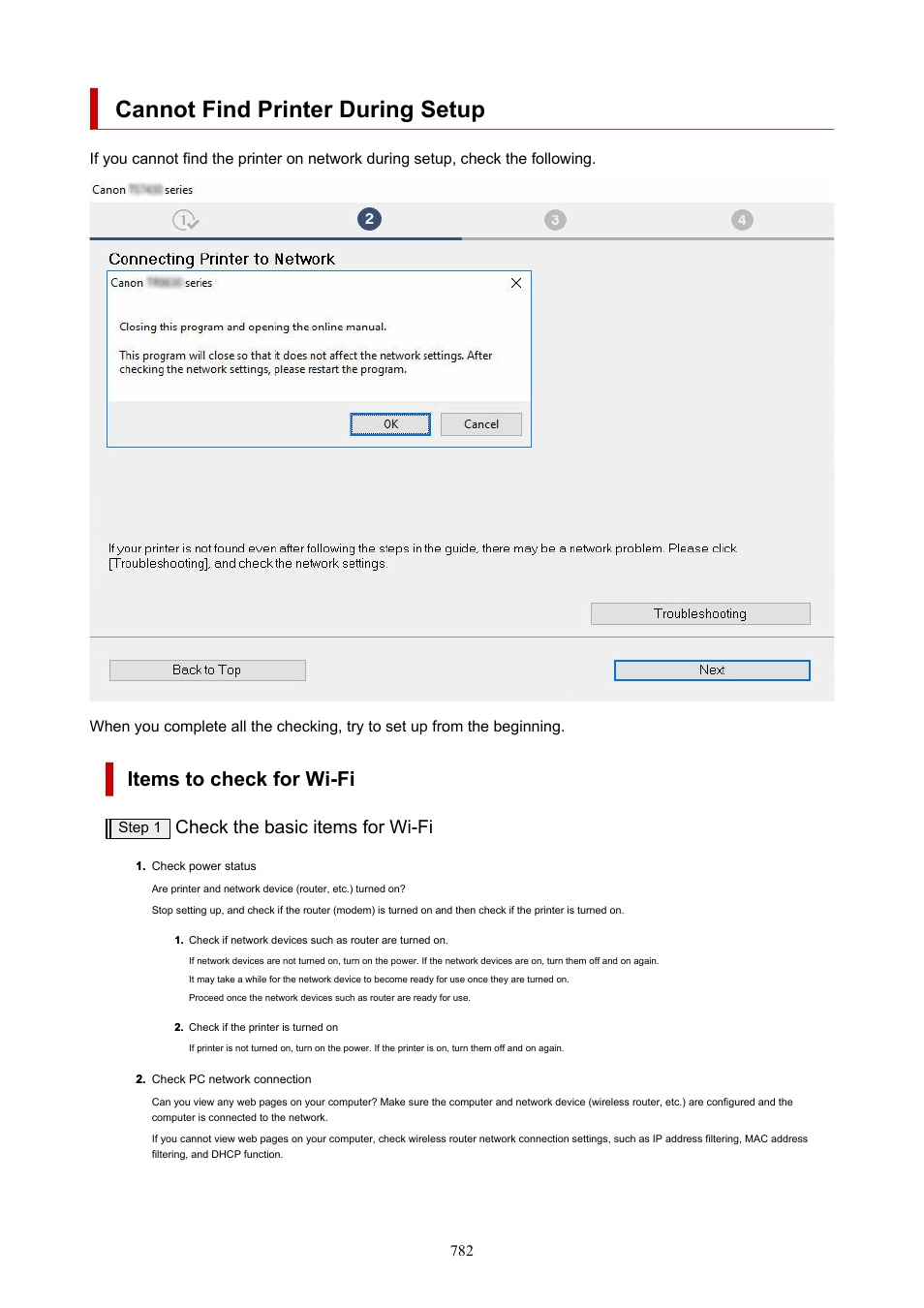 Cannot find printer during setup, Items to check for wi-fi, Check the basic items for wi-fi | Canon imagePROGRAF GP-4000 User Manual | Page 782 / 1015