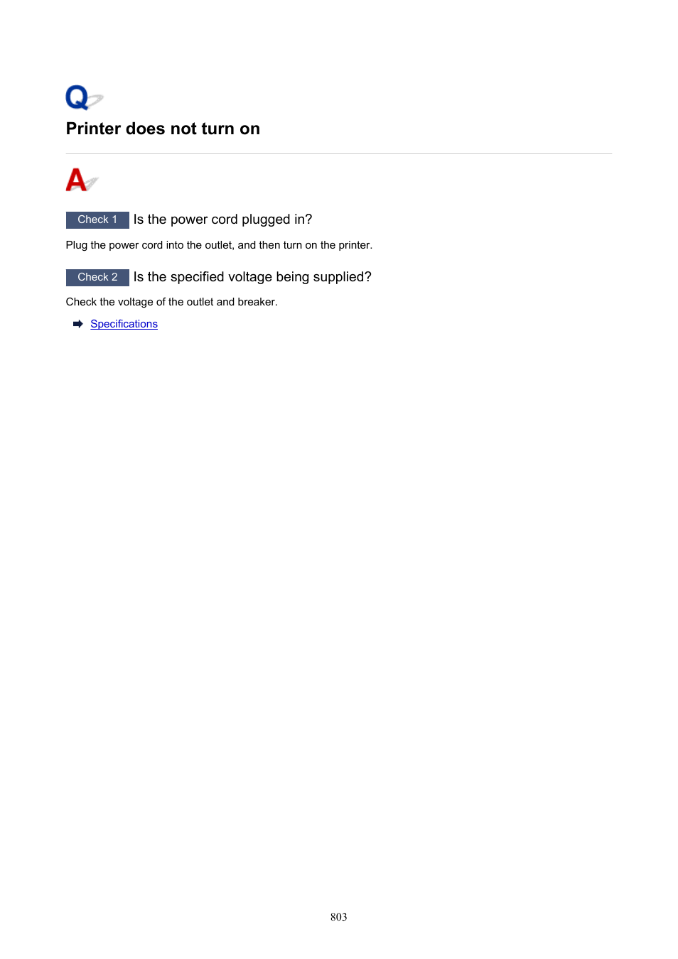 Printer does not turn on | Canon imagePROGRAF GP-4000 User Manual | Page 803 / 1015