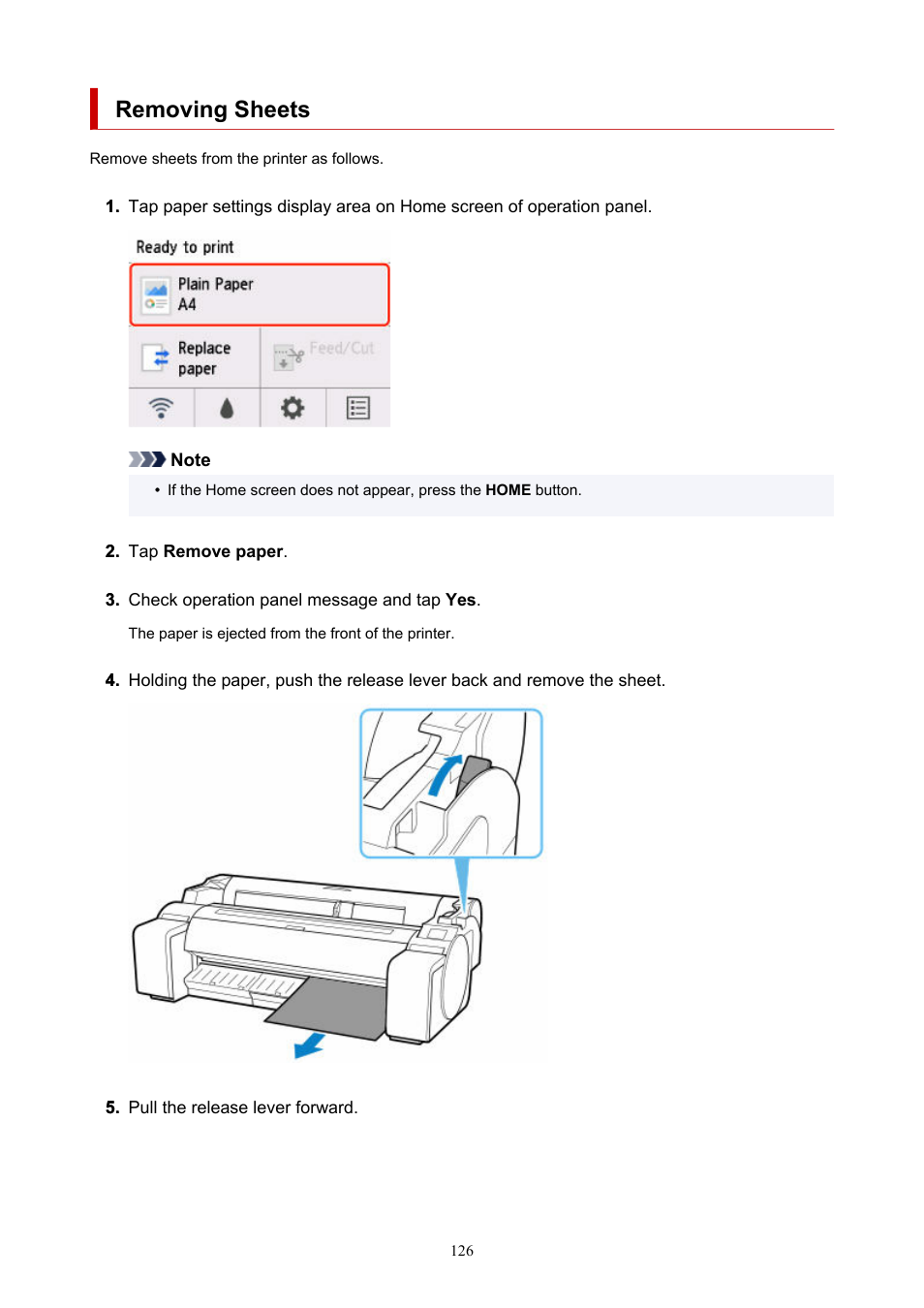 Removing sheets | Canon imagePROGRAF GP-300 User Manual | Page 126 / 841