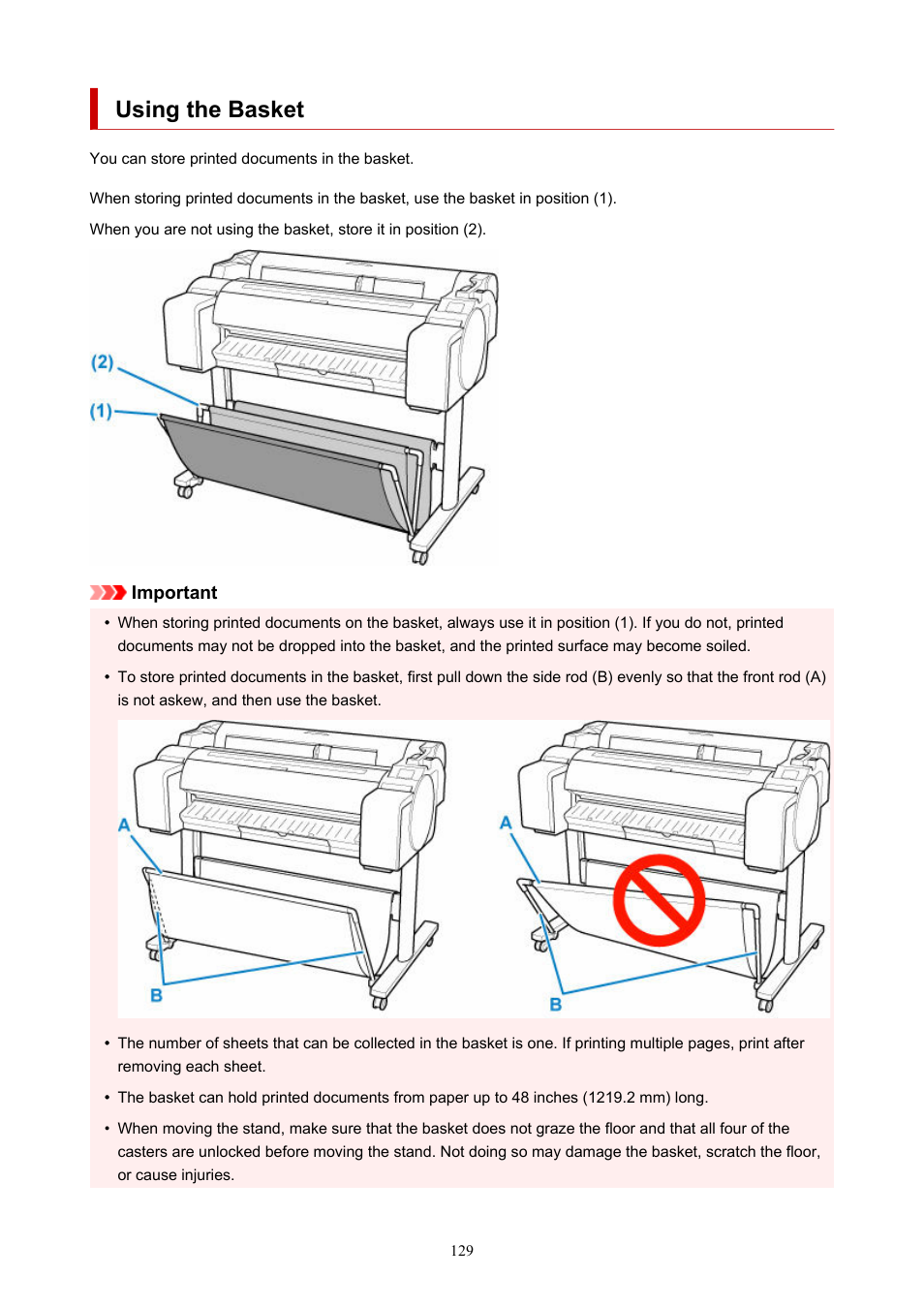 Using the basket | Canon imagePROGRAF GP-300 User Manual | Page 129 / 841