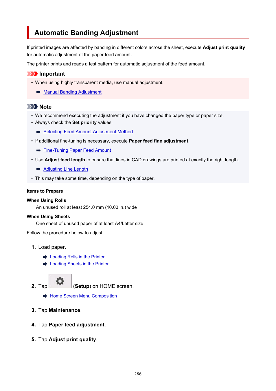 Automatic banding adjustment | Canon imagePROGRAF GP-300 User Manual | Page 286 / 841